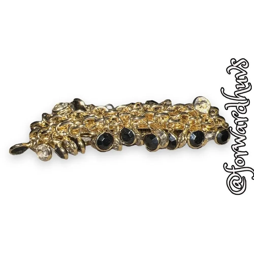Bundle Sale 3 for $15 Gold Tone Clear & Black Dangling Charm Barrette